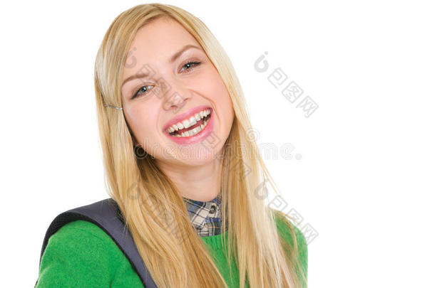 <strong>背着书包</strong>微笑的女学生画像
