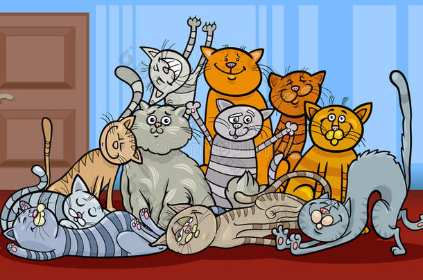 快乐猫组卡通插画