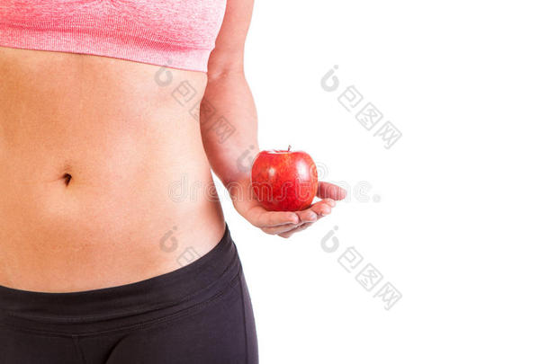 <strong>一个</strong>健康的女人和<strong>一个红苹果</strong>