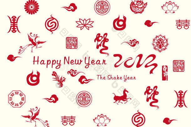 带有中国图标的新年贺卡