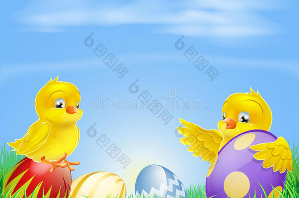 鸡和复活节彩蛋背景