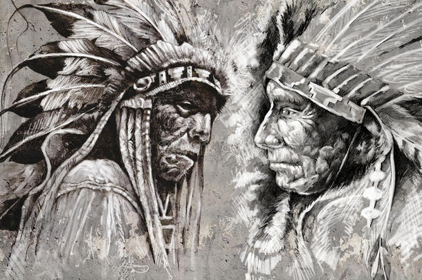印第安土著首领，酋长，复古风格