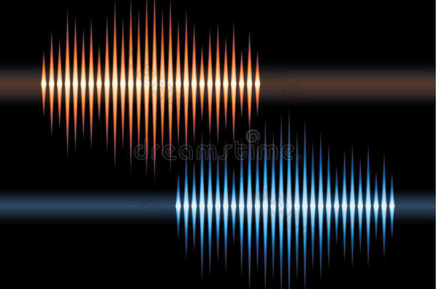 蓝色和橙色立体声波形