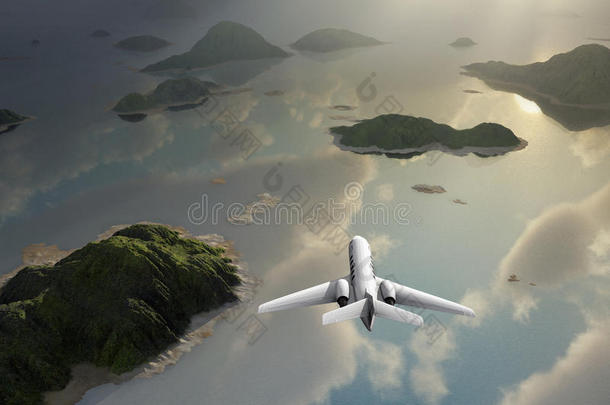 飞机飞越岛屿