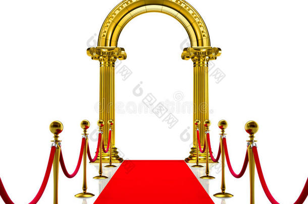 红色地毯的金色古拱门