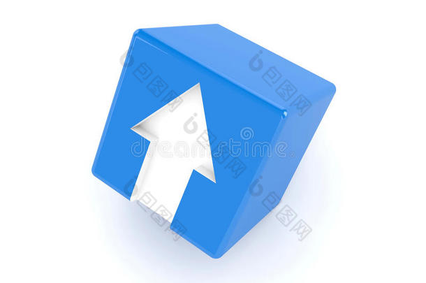 三维蓝色立方体，<strong>箭头</strong>向上。