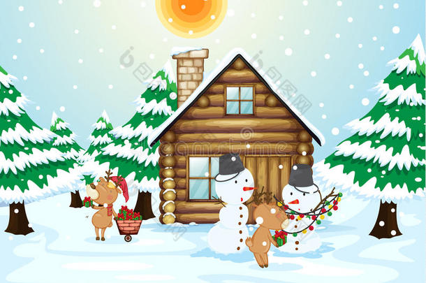 房子、雪人和驯鹿