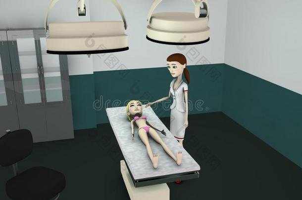 卡通女孩和护士一起做手术