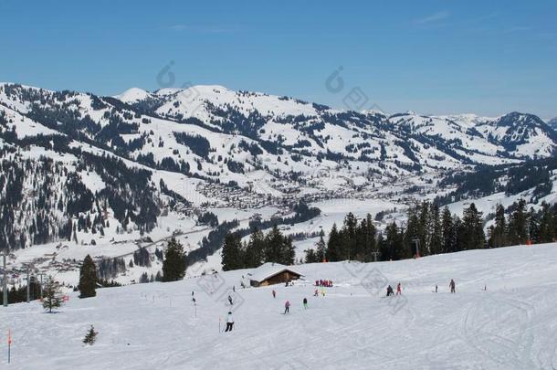 滑雪区的滑雪者eggli，gstaad