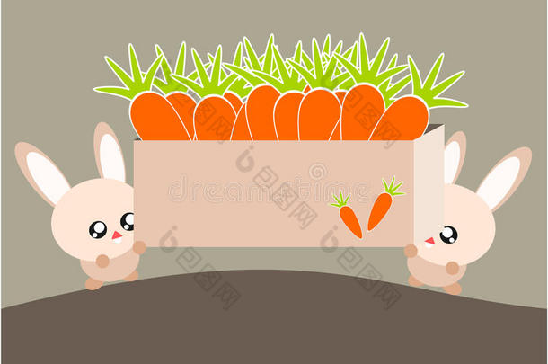 卡通兔子胡萝卜插画