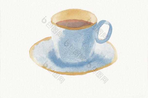 手绘水彩茶杯和茶托