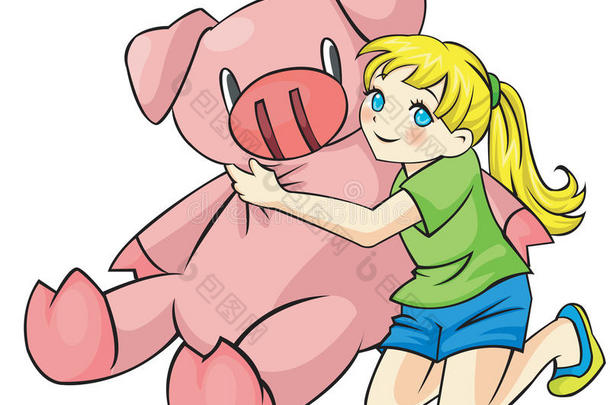 小女孩抱着一个<strong>小猪</strong>娃娃