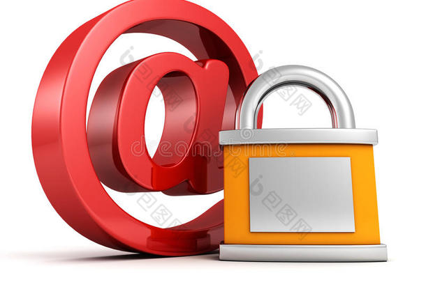 概念互联网<strong>安全</strong>：红色的<strong>电子邮件</strong>符号与挂锁