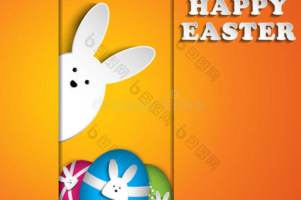 橙色背景的快乐复活节兔子
