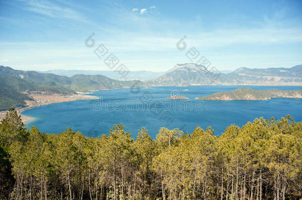 中国，泸沽湖全景