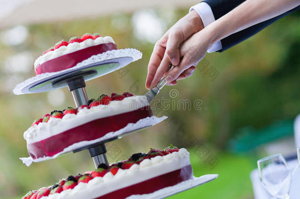 新郎新娘切结婚蛋糕