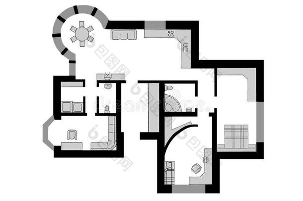 家具在建筑师的设计图上