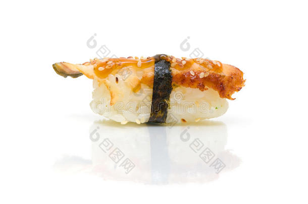 鳗鱼寿司。白色隔离。