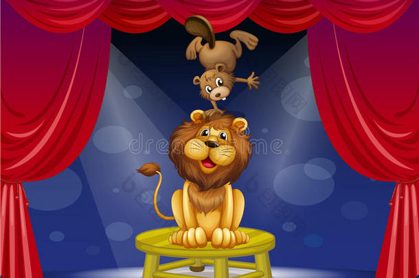 狮子和海狸在舞台上表演
