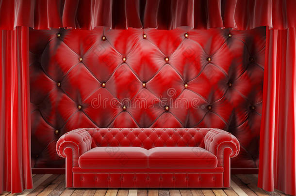 红色布艺沙发窗帘