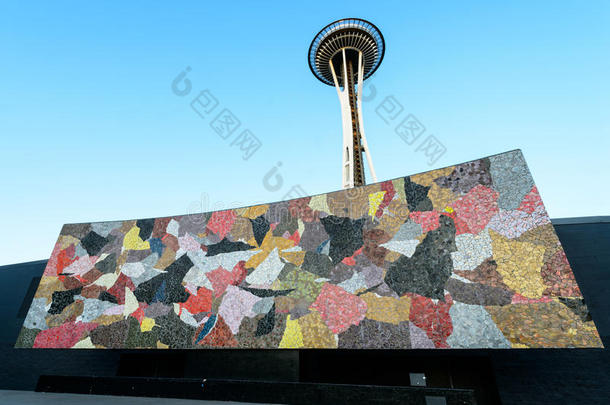 西雅图壁画后面的太空针