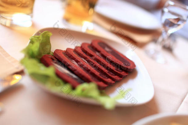 开胃菜开胃的亚美尼亚语五香熏牛肉牛肉