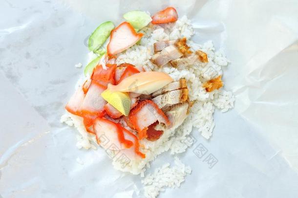 卡莫大王米饭配红烧猪肉，包装纸，泰国美食