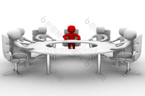 坐在圆桌上开商务会议的三维人