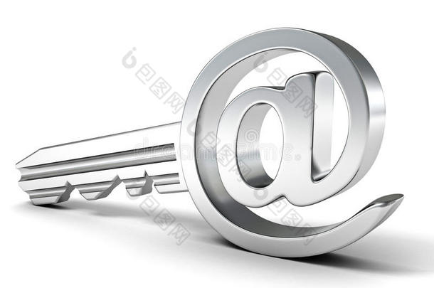 电子邮件金属钥匙在标志处。互联网安全概念