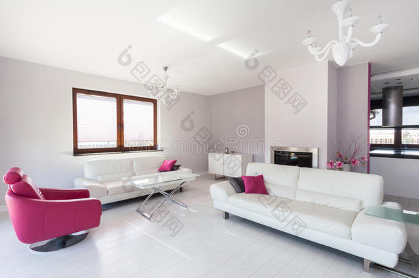 活力小屋-白色和粉色客厅