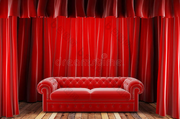红色布艺沙发窗帘