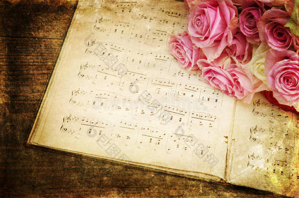 古典风格的玫瑰图片和音乐笔记