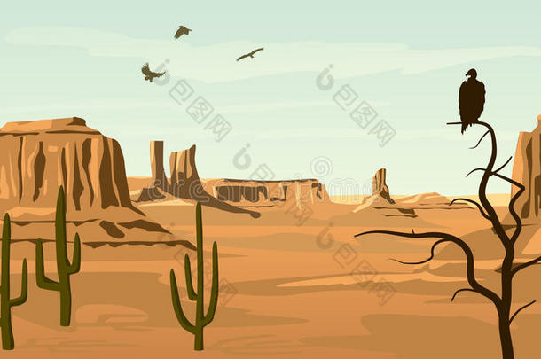 大草原西部横幅卡通插画。