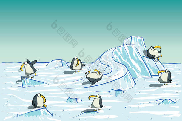 企鹅在北极玩得开心