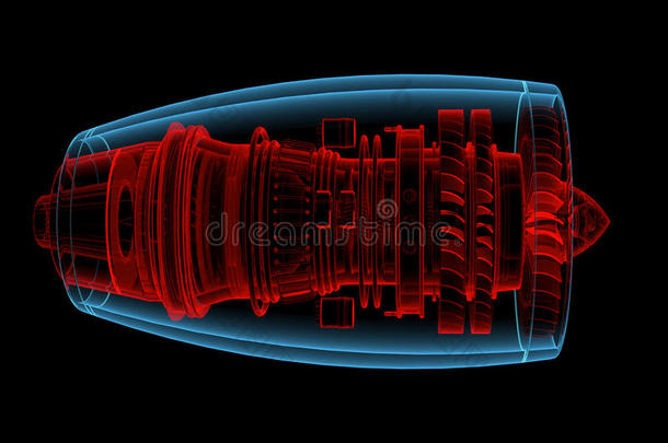 涡轮<strong>喷气</strong>发动机（3d X光红色和蓝色透明）