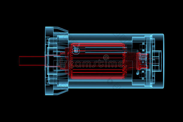 直流电机（3d X光红色和蓝色透明）
