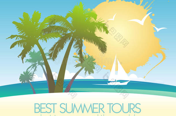 热带岛屿和游艇的夏季旅游设计