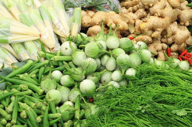 市场上的新鲜蔬菜，亚洲，泰国