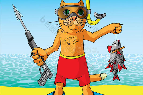 猫在钓鱼假期。