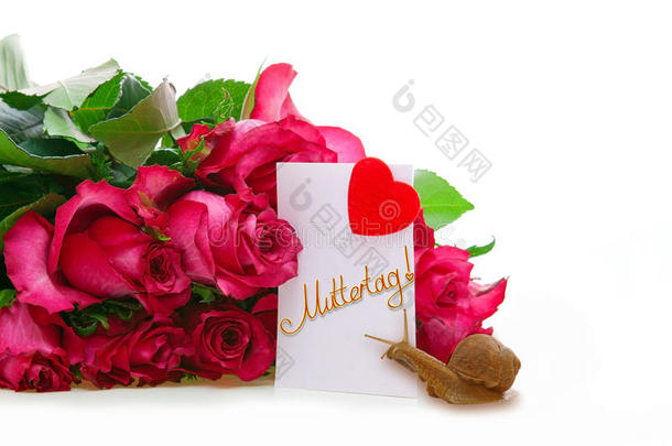 玫瑰花束和礼品卡。