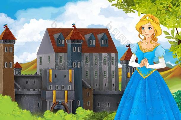 公主-城堡-骑士和仙女-美丽的漫画女孩-儿童插图