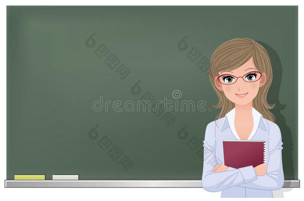 眼镜女教师在黑板前