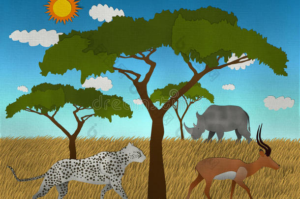 用再生纸制作的<strong>大象</strong>狮子和黑斑羚非洲狩猎