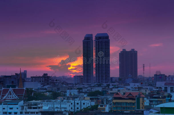 曼谷，泰国，城市夜景。