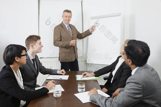 中年男子在商务会议中使用白板