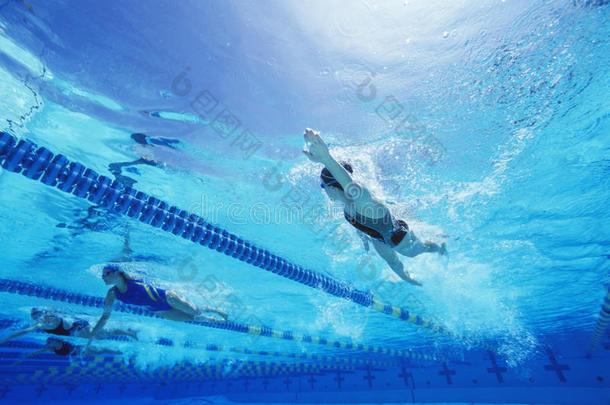 女游泳运动员在游泳池游泳