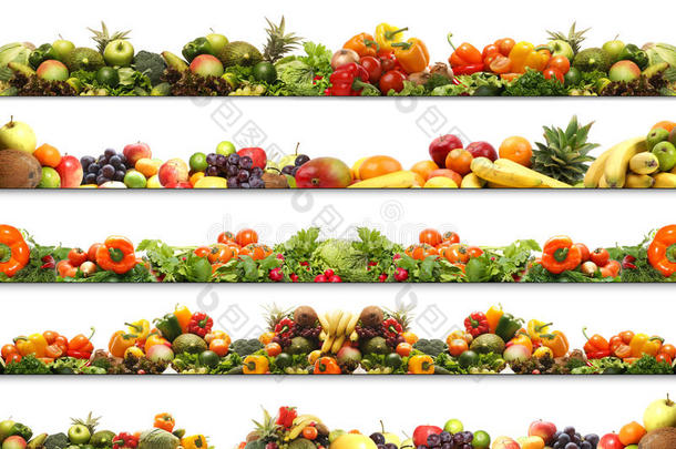 新鲜可口的水果和蔬菜拼图