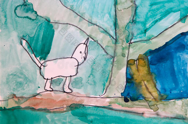 森林中的滑稽猫童趣绘画艺术