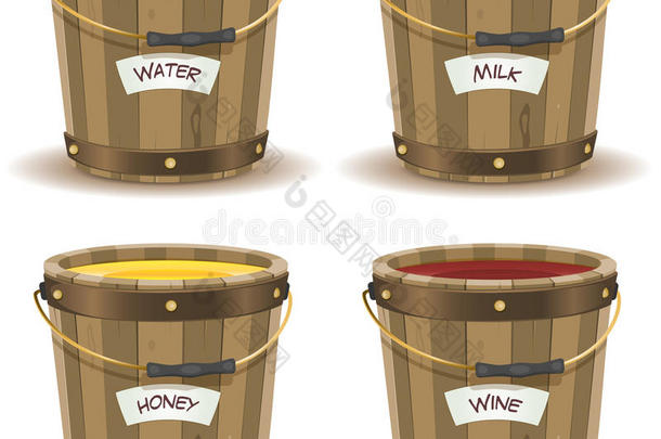 木桶里的水、牛奶、蜂蜜和葡萄酒