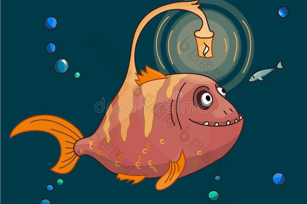 可爱的粉红色钓鱼鱼和他的小鱼在水下